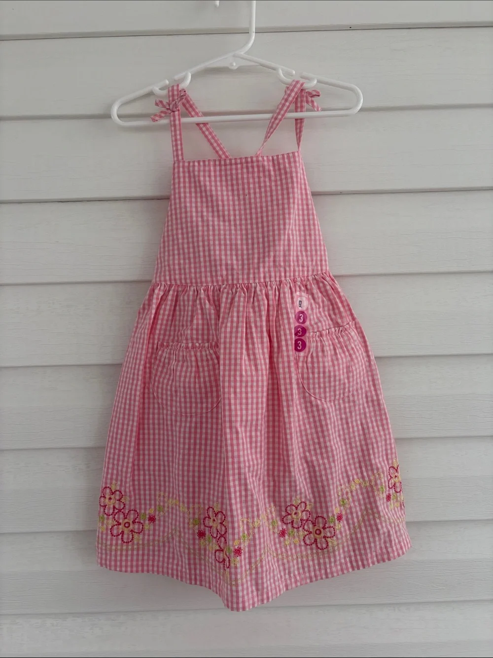 NWT Vintage Gymboree Pink Gingham Sundress Girls Size 3 Y2K Embroidered Floral